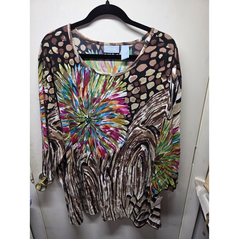 Liz & Me Multicolor Plus Size 3X 3/4 Sleeve Top